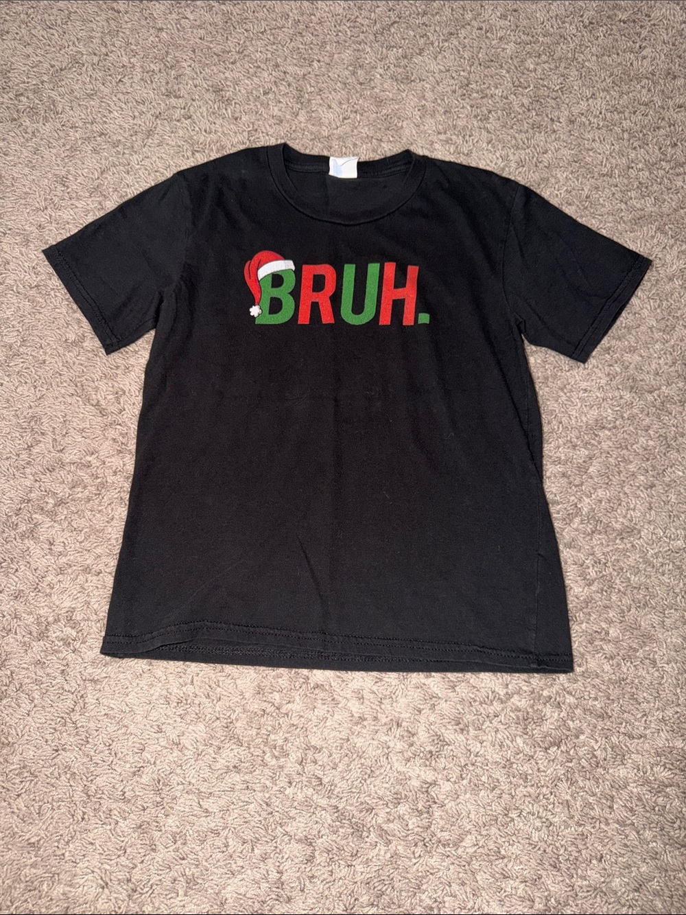 Kids Black 'BRUH.' Graphic Tee with Red & Green Lettering